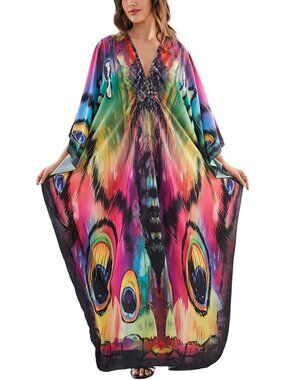 Women's Plus Size Kaftan Maxi Dress Batwing Sleeve Beach Cover Up-8759-color19